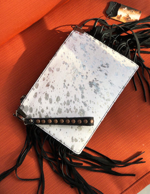 White and Silver Acid Washed Crossbody Clutch