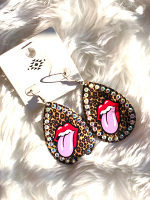 Hot Lips Leopard Teardrop Earrings